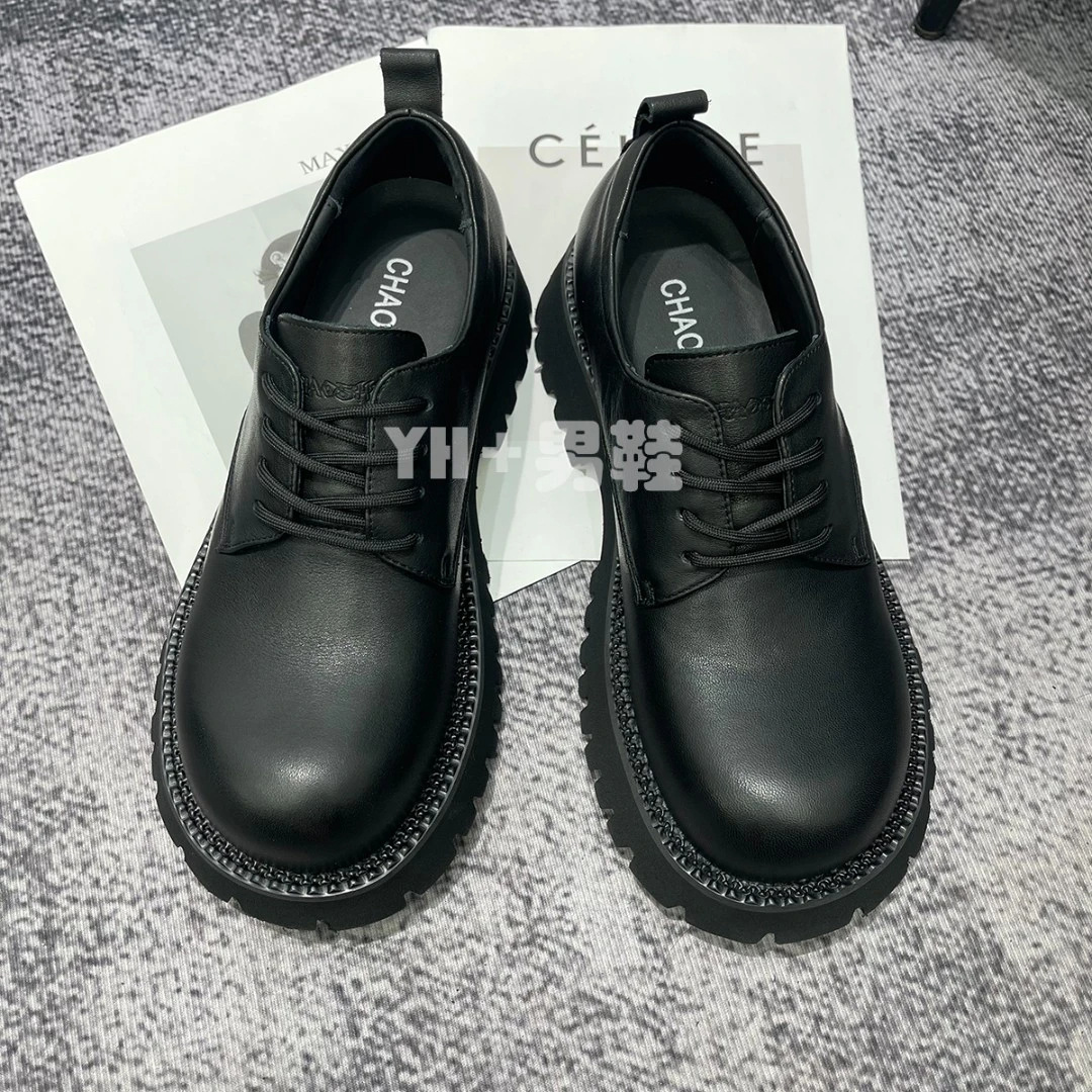 영국 스타일 ANI DERBY 신발 남성용 트렌디 두꺼운 비즈니스 가죽 신발 내부 하이트닝 신발 통근 캐주얼 남성 신발