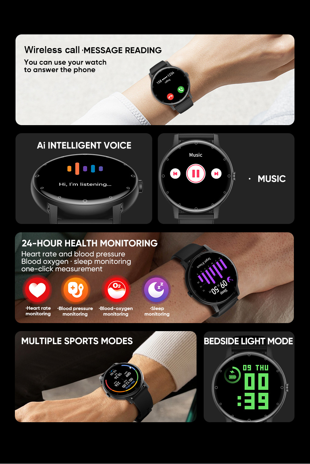 Lige Smartwatch Mit Bluetooth Und Herzfrequenzmesser Für Sport_voghion.com