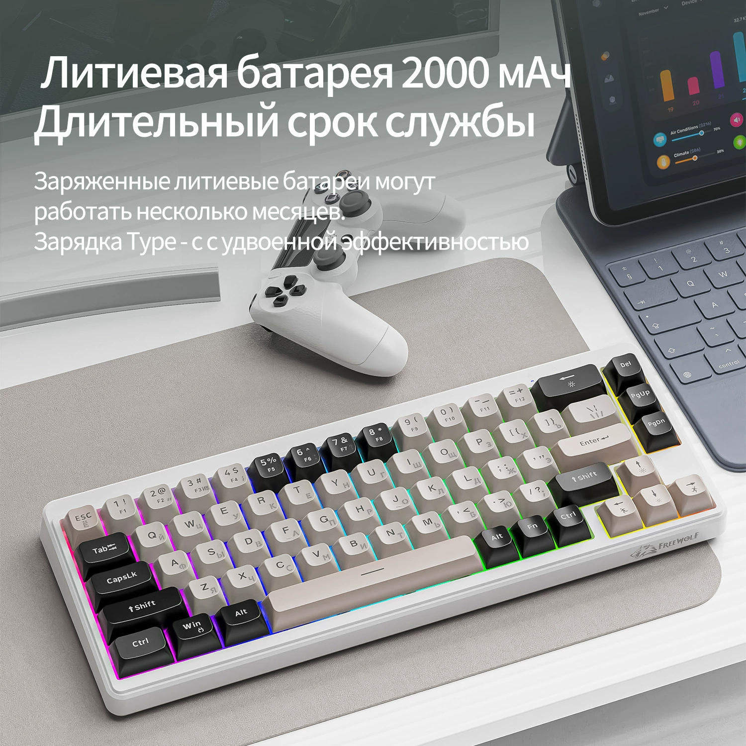 Свободный Wolf M68 русский беспроводной Bluetooth три режима механическое ощущение русская клавиатура игра бесшумная русский