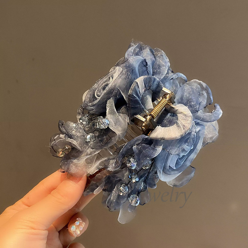 时尚轻奢重工水晶花朵抓夹女高级感小众优雅后脑勺盘发鲨鱼夹发卡|undefined