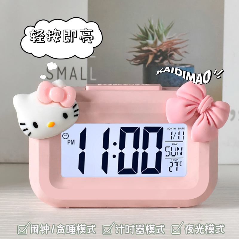 かわいいハローティー夜光ミニ時計学生寮多機能デスクトップ時計時間静音時計|undefined