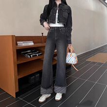 25新款秋季南油高端女装CD老花卷脚复古高腰直筒阔腿百搭牛仔裤女