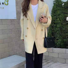 大连女装现25冬东大门韩双排扣宽松中长款双面羊绒大衣羊毛呢外套