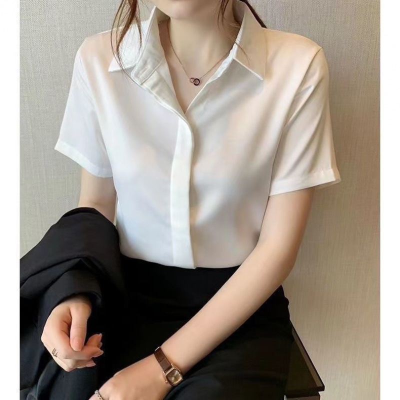 2026 Spring Non-Iron Wrinkle-Resistant White Short-Sleeve Shirt for Women, Formal College Student Workwear, Thin Base Shirt