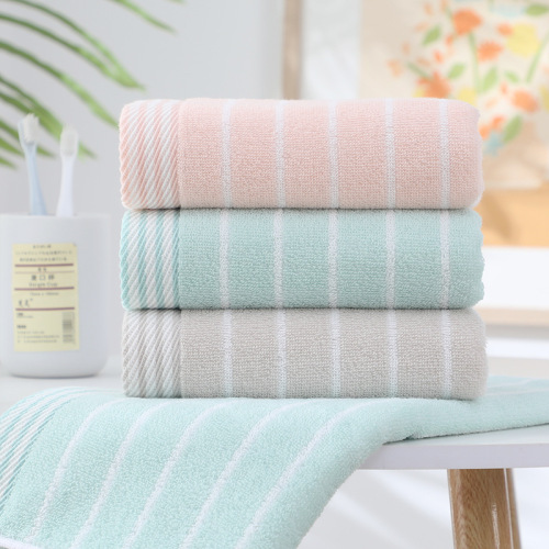 New towel wholesaler super gift purchase household soft absorbent face towel checkered horizontal stripe face towel embroidered logo