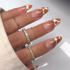 Gradient Bare Coffee Color Round Almond Nail White Bubble Net Style Nail Art Irregular False Nails with 24 Pieces