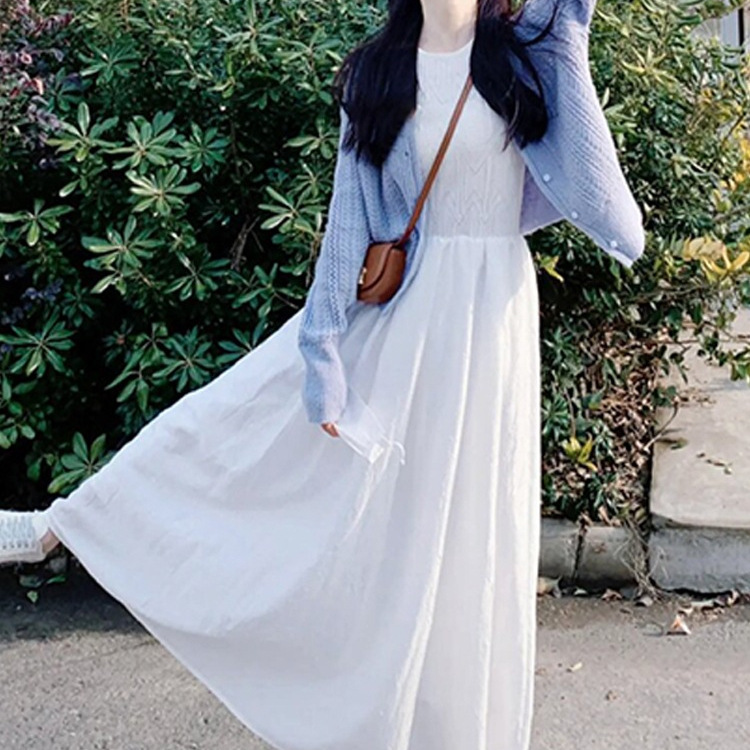 May Day Travel Outfit, a Complete Set of White Vest Dress for Women, Spring and Autumn 2025 New Popular Long Skirt