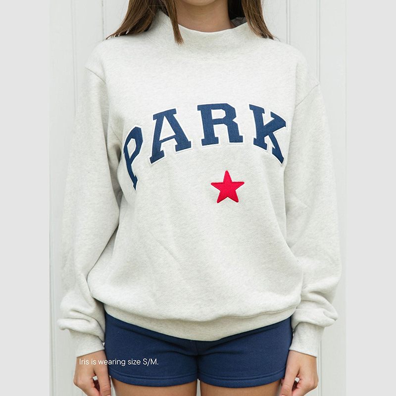 25 New Winter Models from North America, Niche Pk Letter Star Patch Embroidery, Stand-Up Collar, Cotton Loose-Fitting Women's Sweatshirt