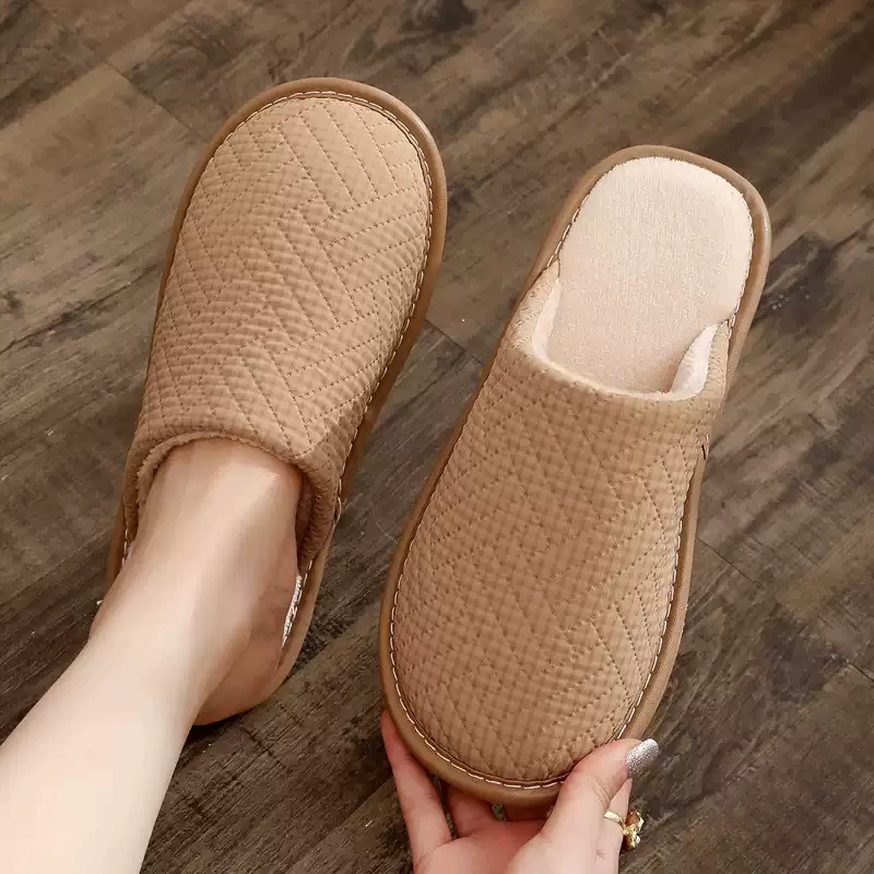 Осенние и зимние домашние хлопчатобумажные тапочки женские комнатные теплые и нескользкие домашние полы с толстым дном