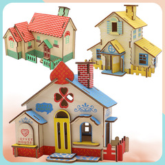 Children's Educational Wooden Toys Primary School Student Handmade Wooden House 3D Stereo Puzzle DIY Cabin Wholesale