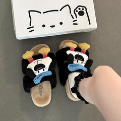 绒面卡通帕恰狗厚底棉拖鞋女秋冬可爱萌萌哒保暖加绒休闲毛毛拖鞋