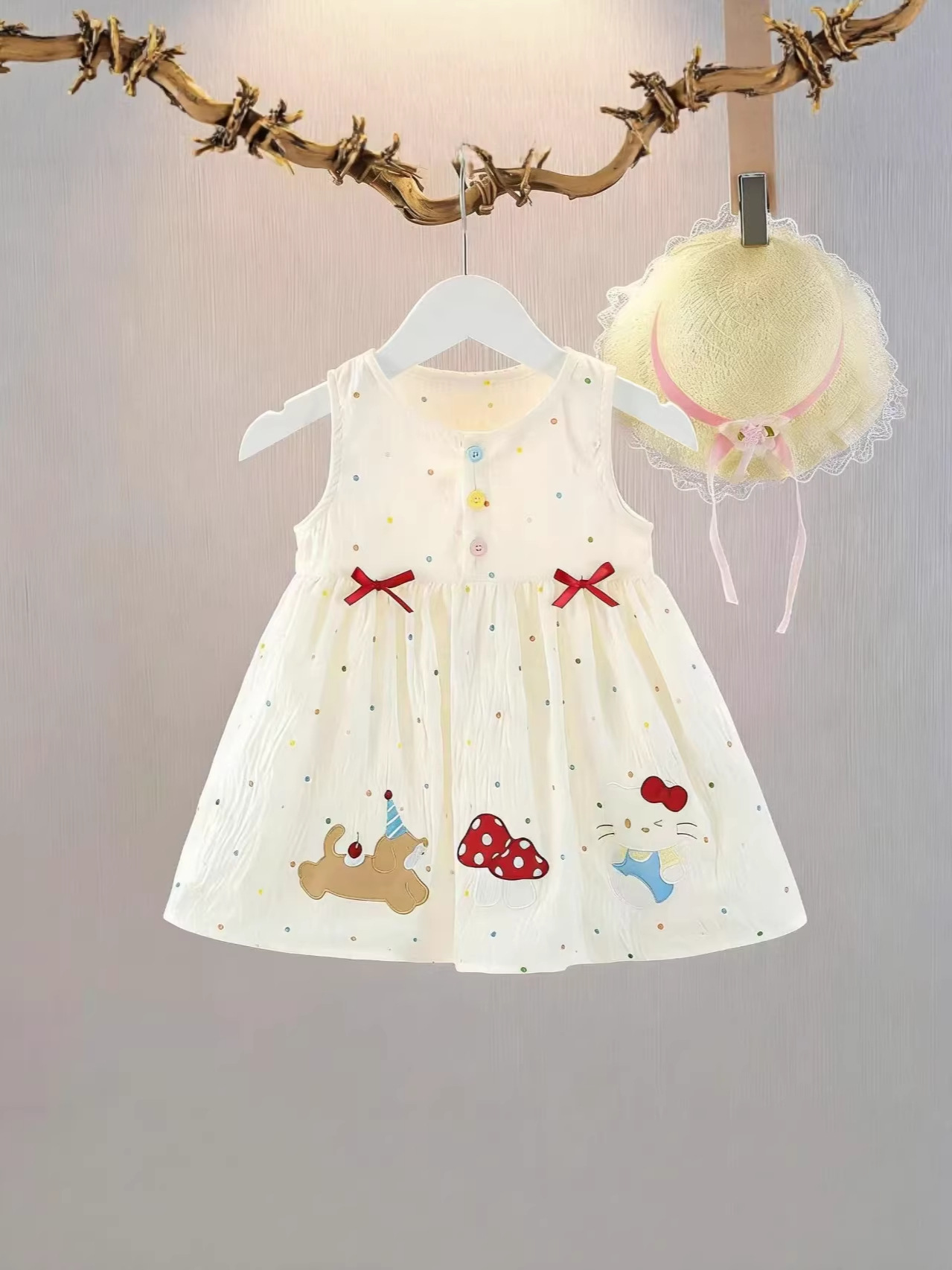 Cute summer cartoon dress with sleeves sleevless
