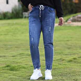 plus size Stretch Jeans Women's Loose Slim Fat MM200 Jin Dad Pants Hip Wide Thigh Thick Harlan Leg Pants