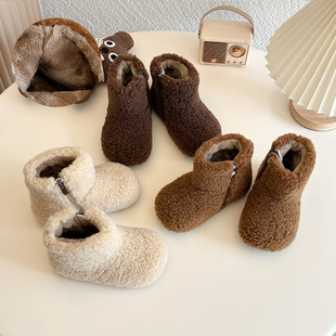 South Korea New Casual Winter Girls' Warm Soft Bottom Sleeve Mao Mao Ankle Boots fleece-lined Comfortable Lambskin Snow Boots