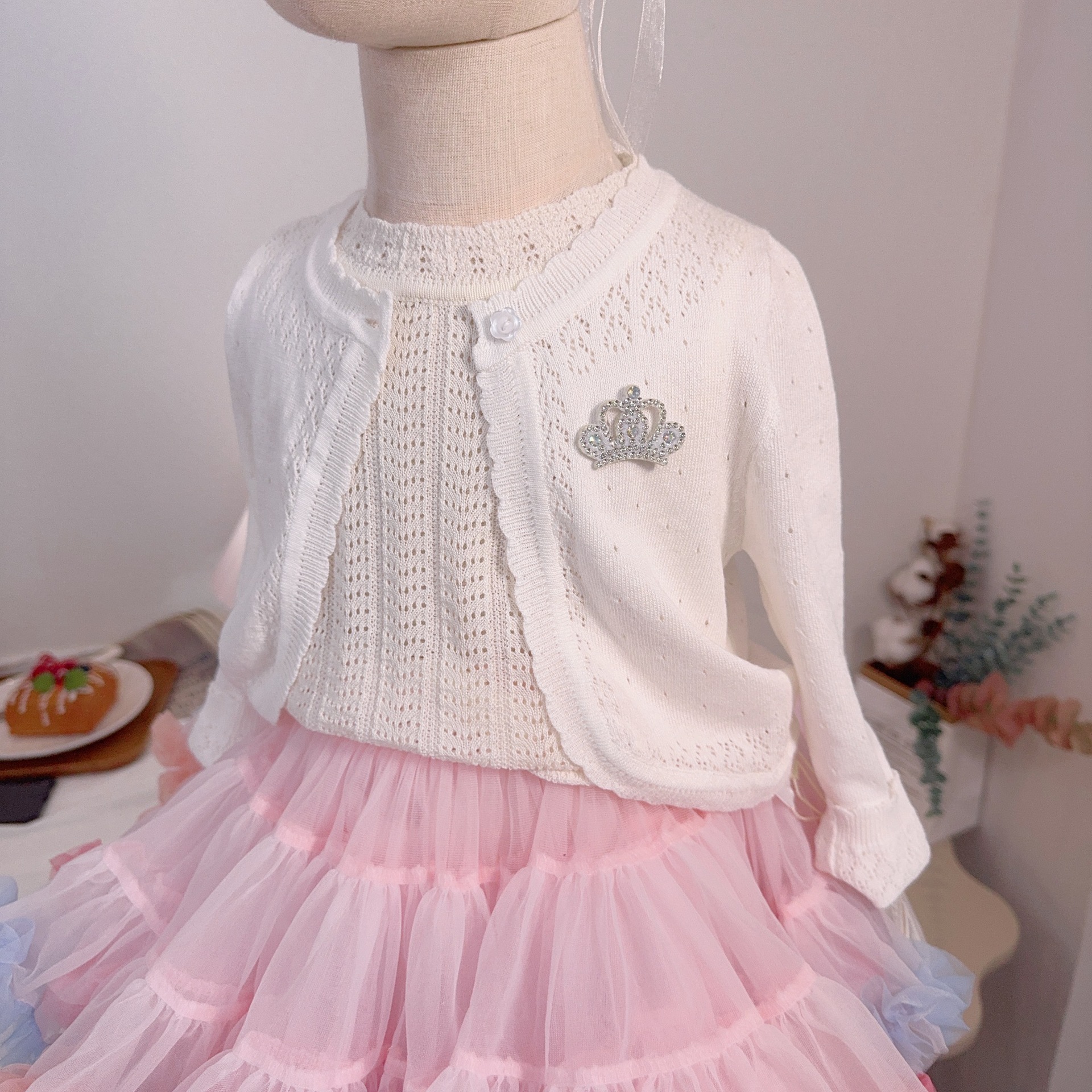 Girls' Knitted Cardigan 2025 Spring and Summer New Western Style Sweet Children's Baby Thin Coat Hollow Summer Top