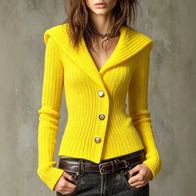 2026 Cross-Border European and American Autumn and Winter New Slim-Fit Ribbed Knit Cardigan V-Neck Waist-Cinching Long-Sleeve Stretchy Women's Top 2026 Cross-Border European and American Autumn and Winter New Slim-Fit Ribbed Knit Cardigan V-Neck Waist-Cinching Long-Sleeve Stretchy Women's Top
