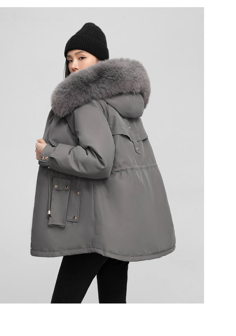 Chaqueta de algodón entallada mujer con capucha y pelo invierno_voghion.com