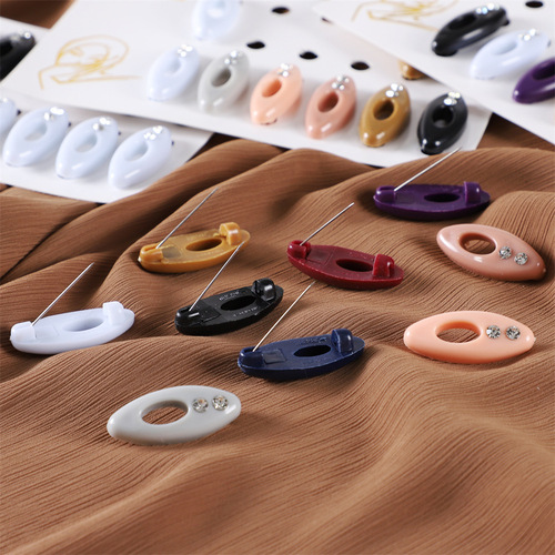 Cross-border oval inlaid with rhinestones colorful plastic buckle neck clip hijab pin foreign trade silk scarf jewelry buckle fashion brooch