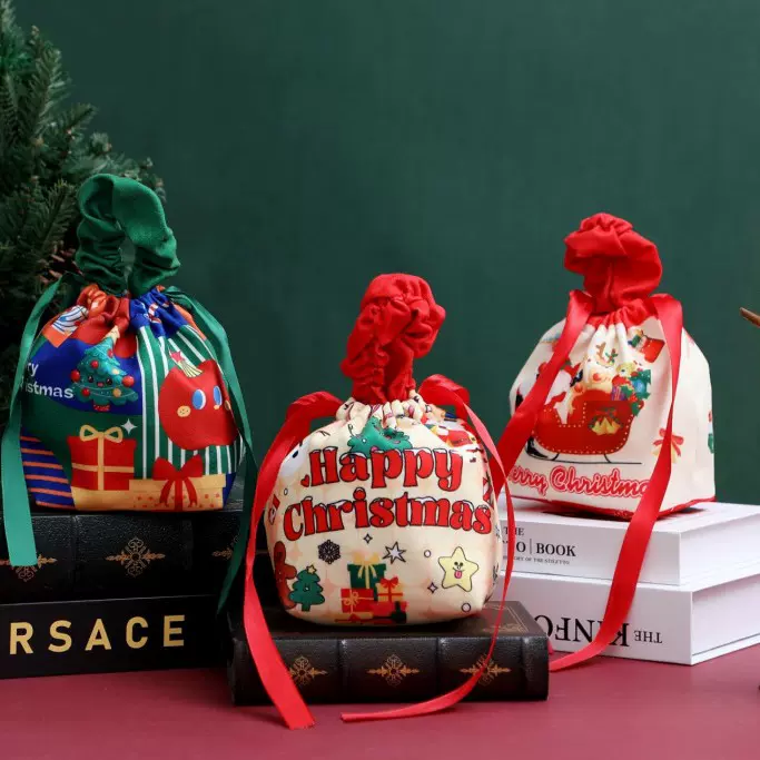 2025新款创意圣诞礼品丝绒苹果袋礼物平安夜苹果盒束口袋手提礼盒