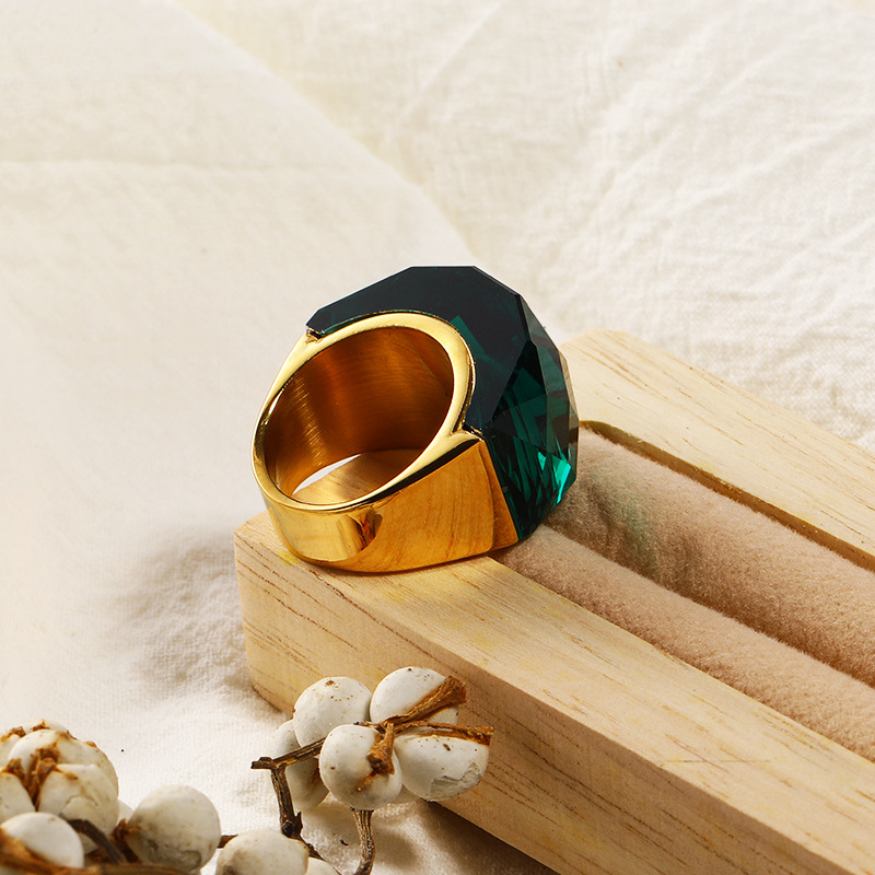 7, 8, 9 Ring Size Real Gold Plated Geometric Color Block 304 Stainless Steel Vintage Style Waterproof Non Tarnish Rings