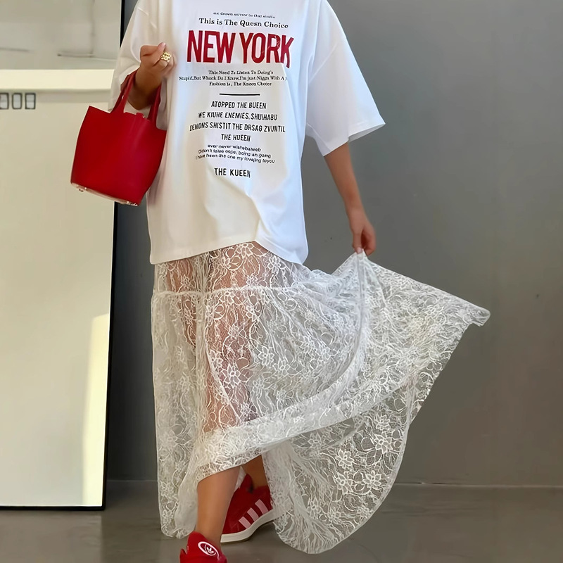 Loose Jacquard Lace High-Waisted Skirt S-5Xl Multi-Size European and American Fashion Cross-Border Wholesale Commuter Long Skirt