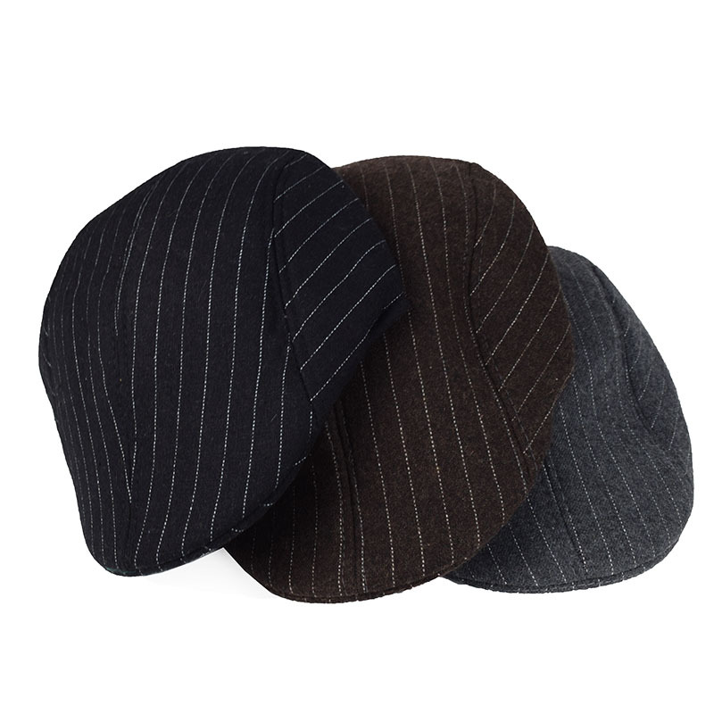 Men's Retro British Style Stripe Curved Eaves Beret Hat display picture 1