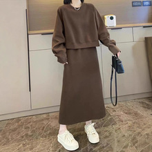 慵懒风时尚洋气卫衣连体裙套装女2025春秋新款大码胖MM减龄半身裙