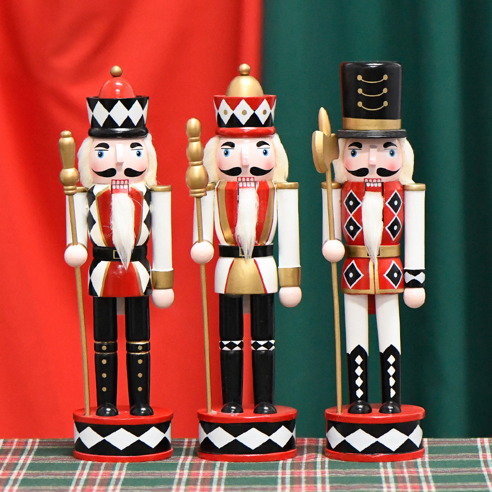 30CM madera transfronteriza negro y blanco serie de cuadrillas de madera cabeza blanca rey cascanueces decoraciones de Navidad