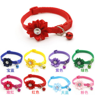 Pet Flower Collar Flower Drill Cat Dog Adjustable Bell Collar Decorative Bow Tie Collar