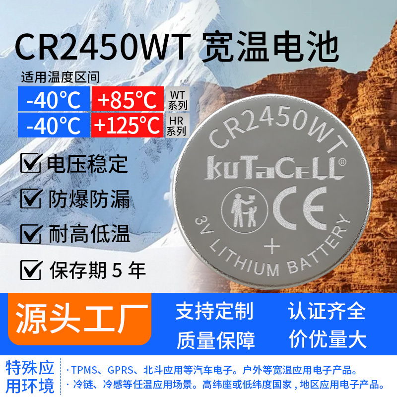 CR2450WT宽温纽扣电池胎压监测系统电池工业传感器耐高低温电池
