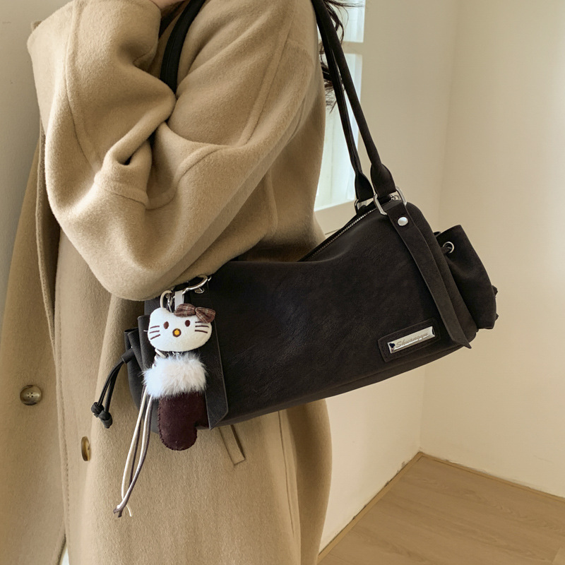 Niche Large Capacity Baguette Bowling Bag For Women, High-End Vintage Underarm Bag For Winter Commuting Shoulder Bag - Thumbnail 2