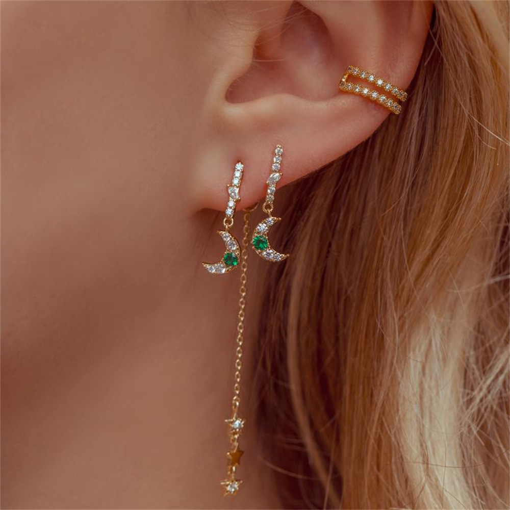 European and American fashion star moon earrings green zircon copper earrings femalepicture3