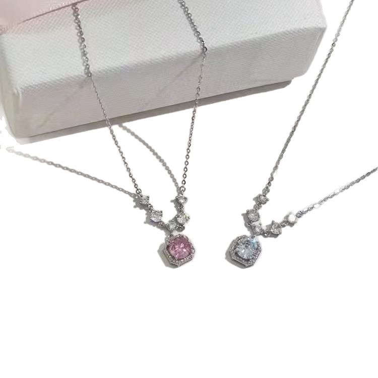 Collana quadrata in argento sterling 925 con diamante donna rosa_voghion.com