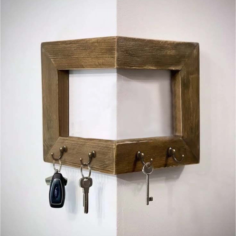 Home Wall Corner Wooden Keychain Hanger Wall-Mounted Solid Wood Storage Rack Entrance Bedroom Simple Hook 4