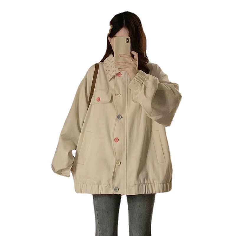 新商品の甘美な花の襟の襟のコートの女性の2024秋のinsのカラーのボタンのゆったりしている百合のジャケットの上着のファッション|undefined