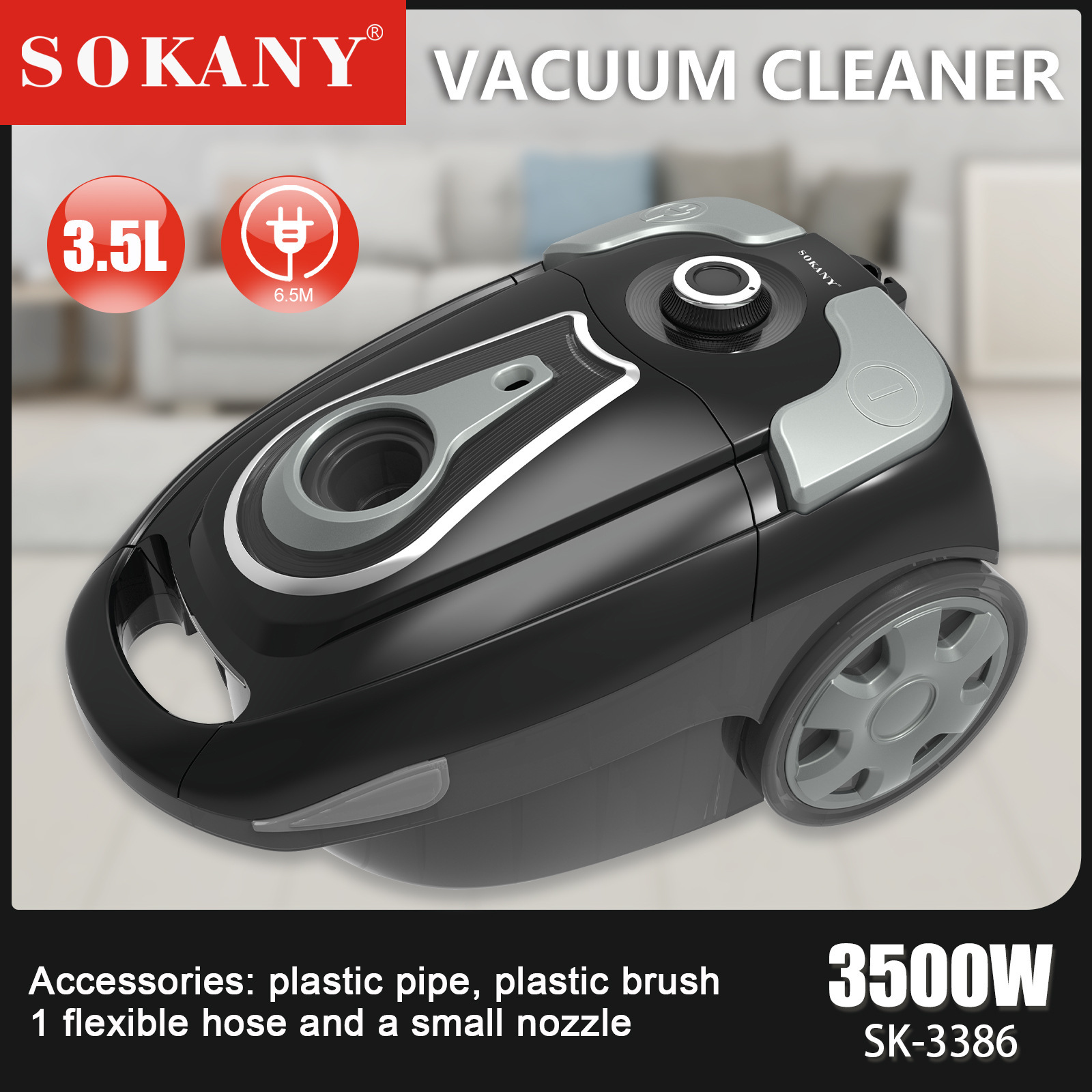 Cross-border SOKANY3386 vacuum cleaner household handheld multi-functional large suction anti-mite dust removal wired black and white cleaning