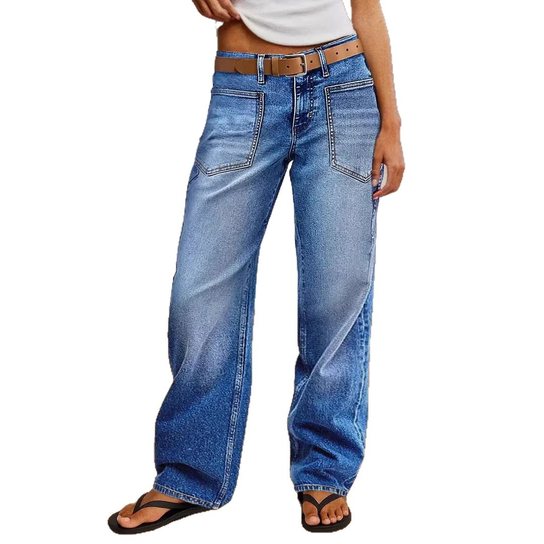 Jeans Rectos para Mujer de Mezclilla de Algodón, Cintura Alta, Elástico, para Uso Diario image 6