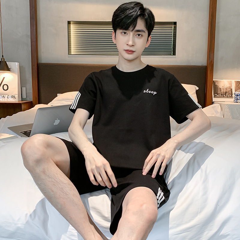 パジャマ男の夏の半袖半ズボン綿質青少年中学生スーツ男の家服デブ4XL|undefined