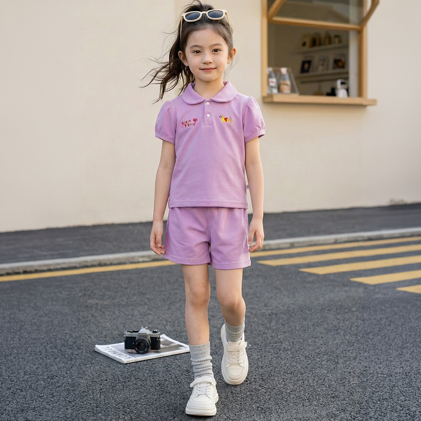 Niñas mangas cortas traje de verano nueva camiseta al por mayor ropa de niños extranjera camiseta polo niñas bordadas ropa de verano para niños