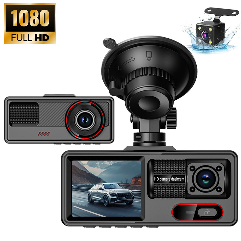 Cross-Border 1080P Three-Lens Driving Recorder Wifi Mobile Phone Interconnection 2inch High-Definition Screen Car Recorder