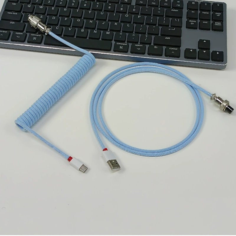 Coiled USB Keyboard Cable with Detachable Aviator Plug, Nylon-Braided, Custom Colors