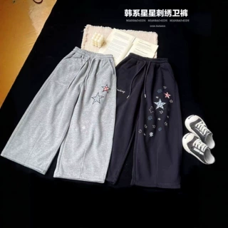 26826D  2026秋季新款男女童韩系星星贴布刺绣阔腿卫裤中大童亲肤