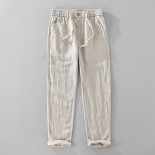 1357 Japanese Retro Personality Linen Casual Pants Men Summer Fashion Breathable Cool Tencel Linen Cropped Pants