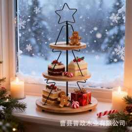 跨境木制圣诞树蛋糕架场景布置甜品台展示架下午茶糕点置物架