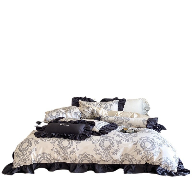 Nordic French Vintage Boho French Vintage Style 100S Digital Print Duvet Cover, Bed Sheet, Bedspread Four-piece Set, Pure Cotton Bedding Suitable_voghion.com