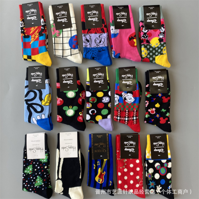 Happy socks new Mickey joint hi leather women's socks mid-barrel tide socks couples long-barrel fashion mid-barrel socks Happy socks new Mickey joint hi leather women's socks mid-barrel tide socks couples long-barrel fashion mid-barrel socks