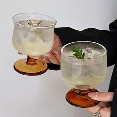 大衆中古杯ブラウン底丸脚低脚杯シャンパンワイングラスコーヒーカップジュースカップ飲料カップ