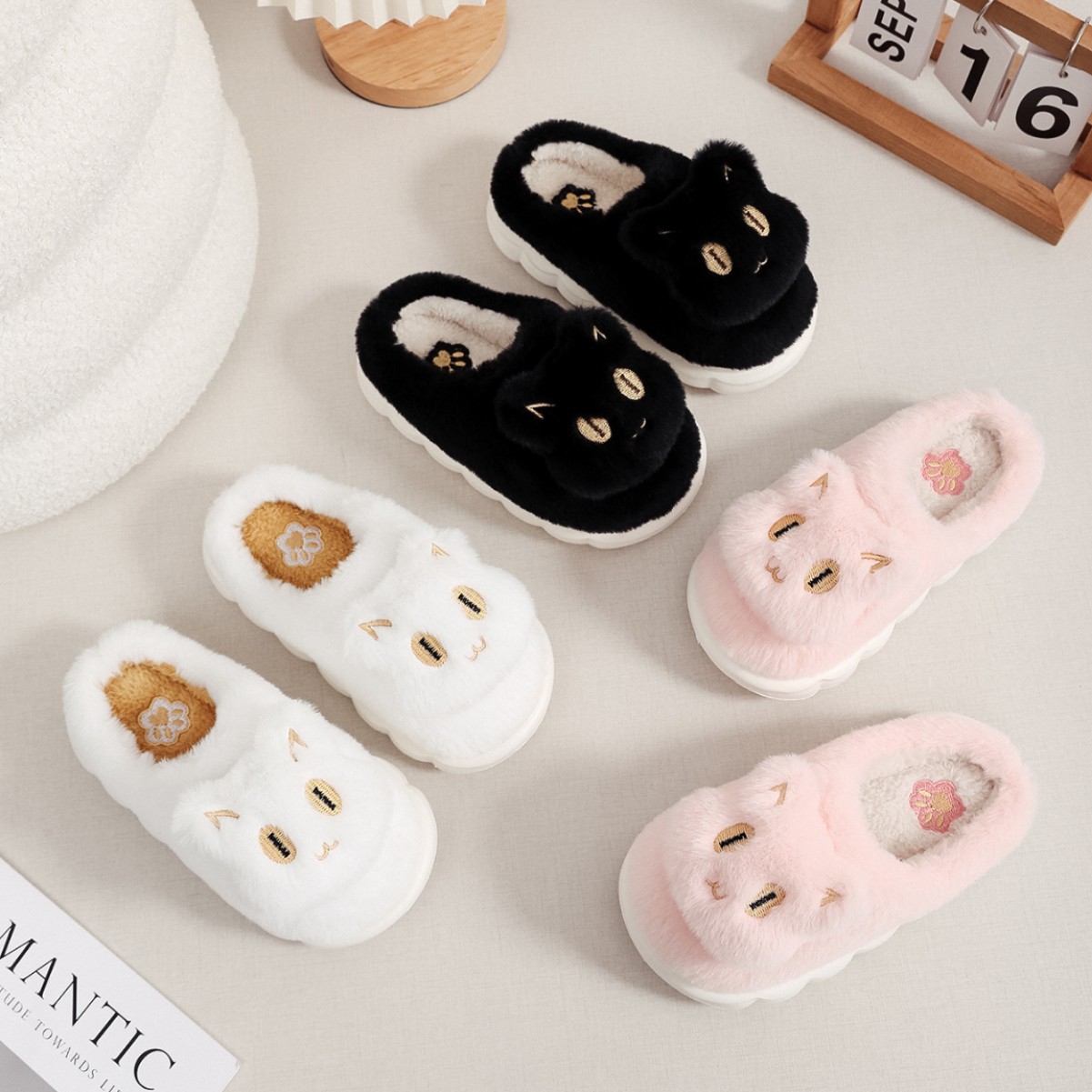 Cixi Younuo Shoes 2025 New Children's Cotton Slippers Furry Cartoon Cat Children's Slippers Manufacturer Wholesale