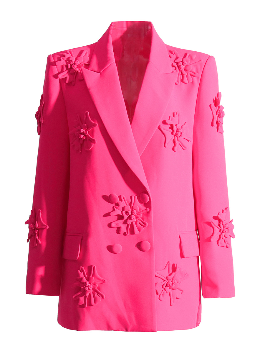 Saco Blazer con Solapa para Mujer de Poliéster con Flores 3D para Otoño