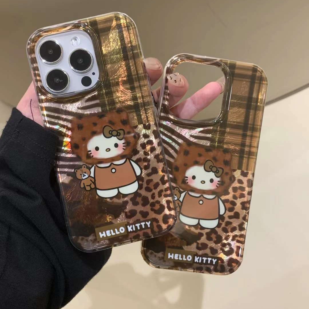 Otoño e invierno nuevo estilo estampado de leopardo costura kt para iPhone15 funda para teléfono móvil 16ProMax Apple 14 chica 13 cadena